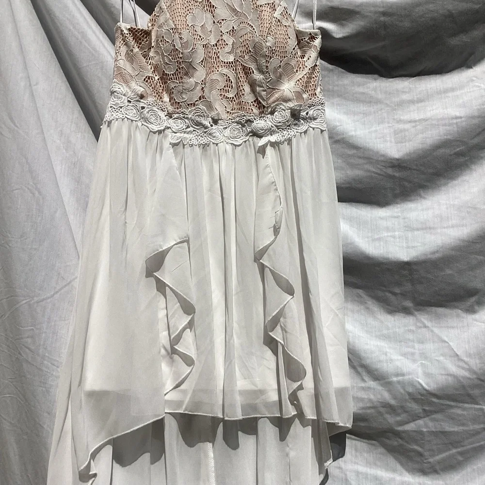 Jodi Kristopher tan and off white lace formal dress, size 15 - Picture 3 of 10